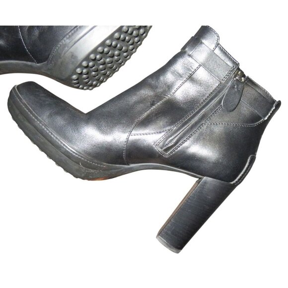 TOD'S Black Italian Leather & Suede Platform Ankle Boots 40.5 US 10 w/ Dustbag - Picture 6 of 15